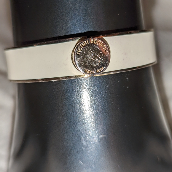 Henri Bendel Hinged Cuff Bracelet White Enamel and Gold EUC - Picture 1 of 10